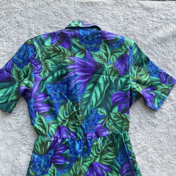 Joan Walters Vintage 80’s Jungle Blue Cheetah Jumpsuit Green Purple Size 14 USA - Picture 10 of 11